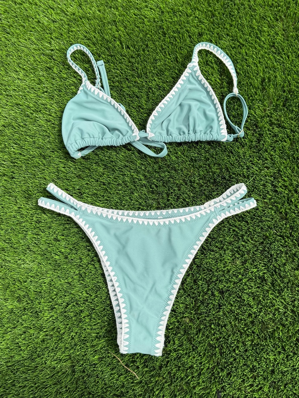 Hollister Aqua Triangle Bikini Set with White Trim